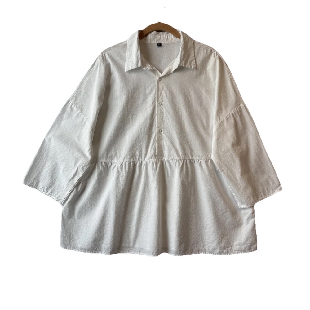 Cottagecore Classic White‎ Collared Button Peplum Tunic Top XXL Romantic Regency